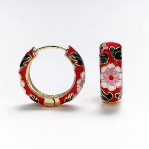 Floral Enamel Hoop Earrings